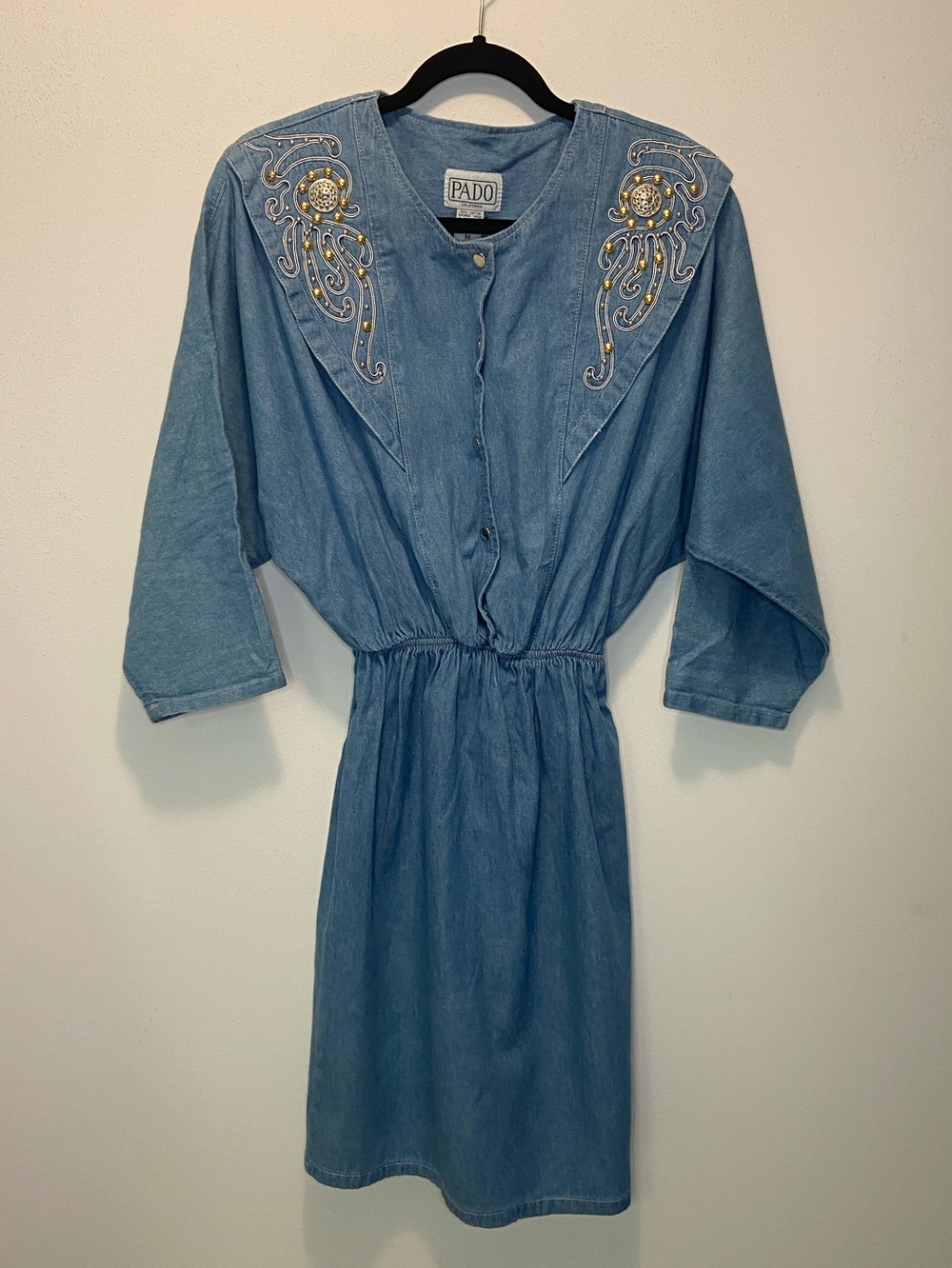 PADO Embellished Denim Midi Dress in Light Blue
